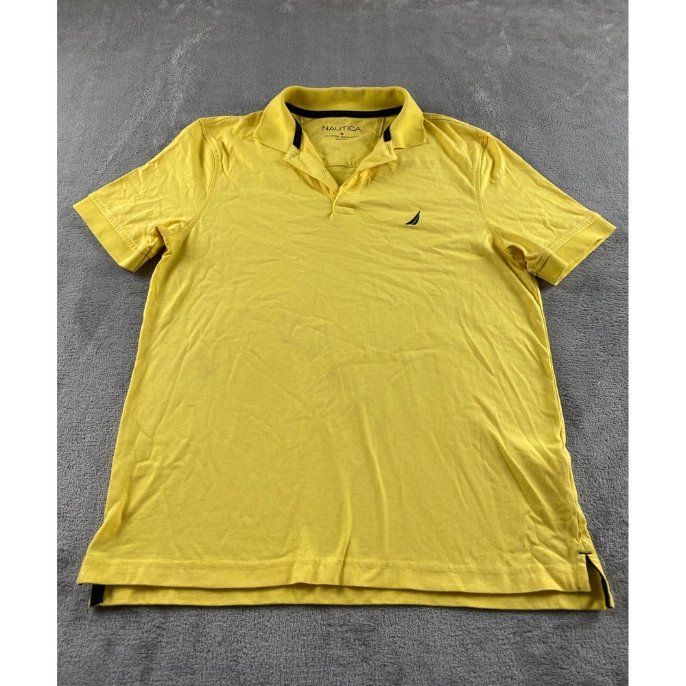 Nautica Mens Yellow Short Sleeve Polo Shirt Cotton Blend Logo Size M